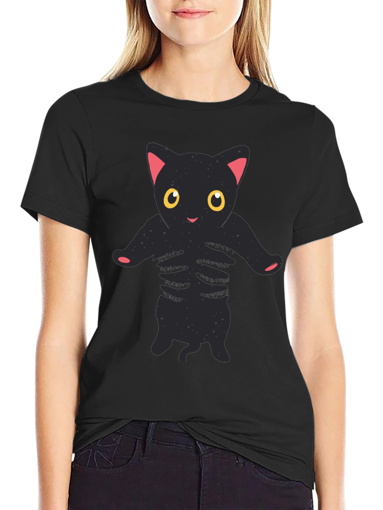 Black Cat Skeleton Graphic Tee - Halloween T-Shirt