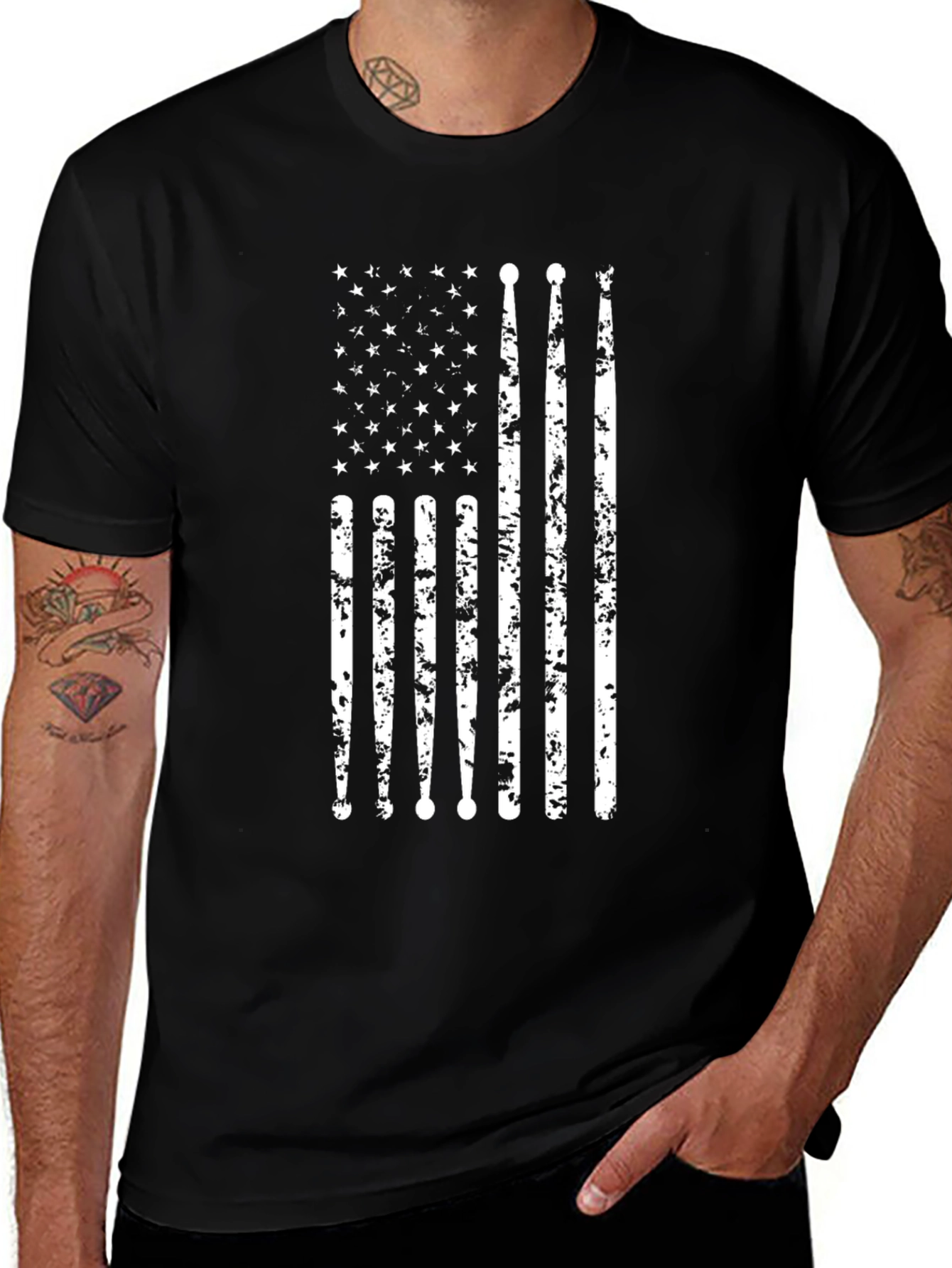 American Flag Drumsticks Graphic T-Shirt