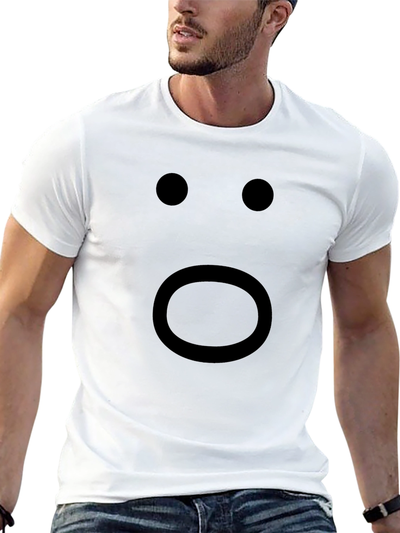 Shocked Face Emoji Graphic T-Shirt - Black