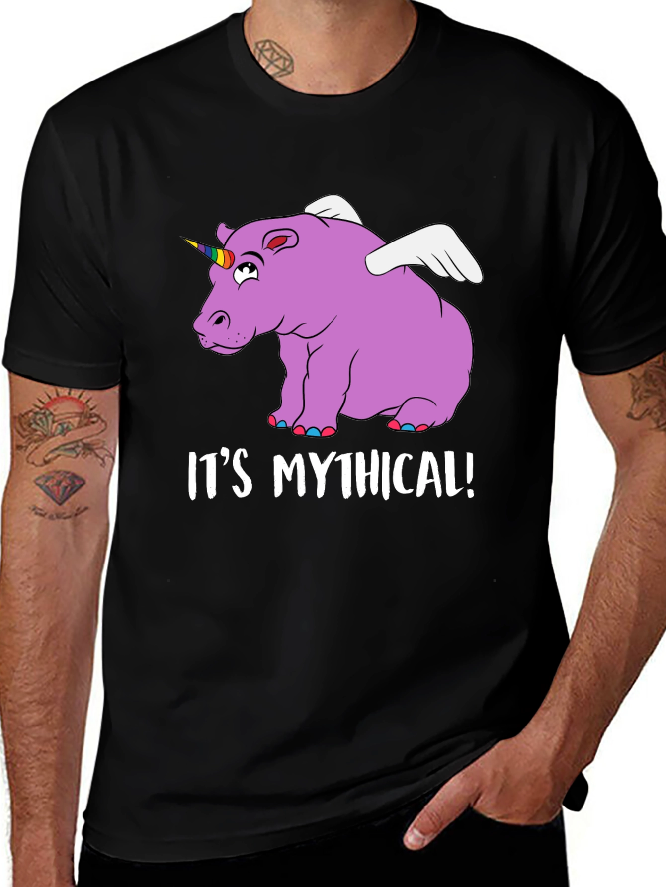 Mythical Hippo Unicorn Black T-Shirt