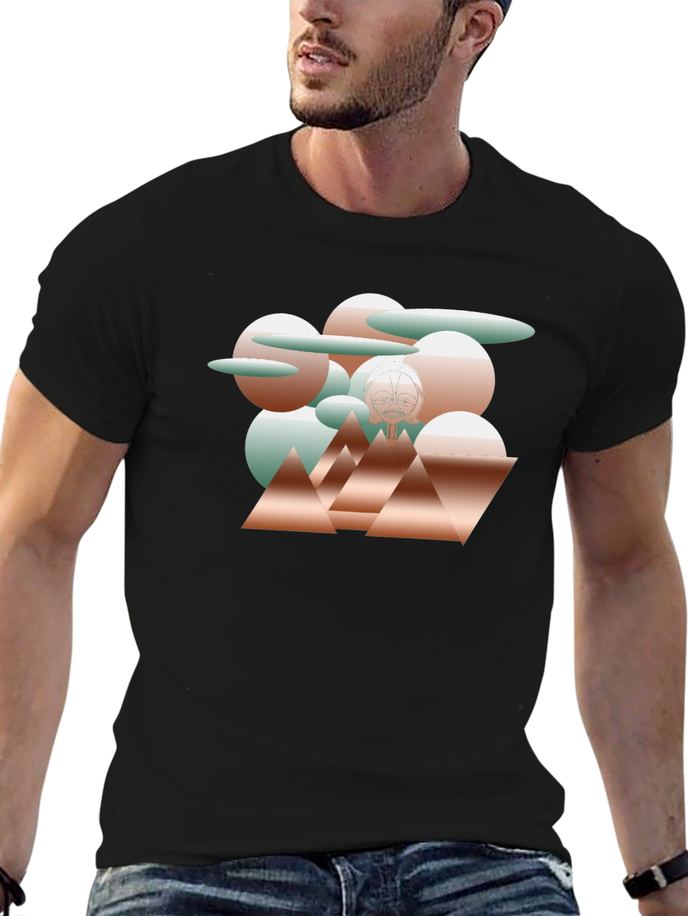 Abstract Geometric Print Black T-Shirt