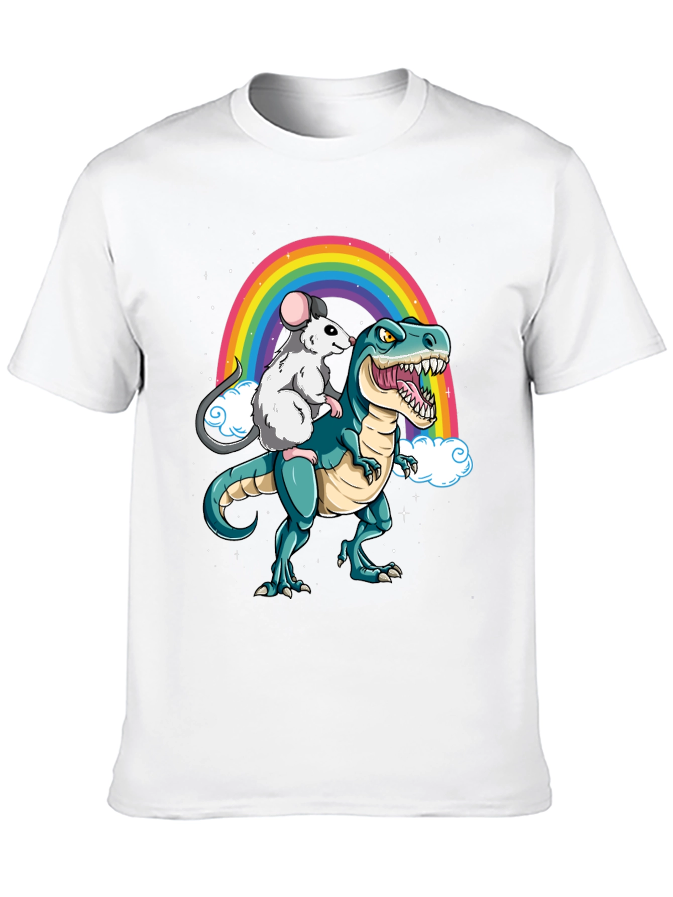 Rat Riding Dinosaur Rainbow Graphic Tee