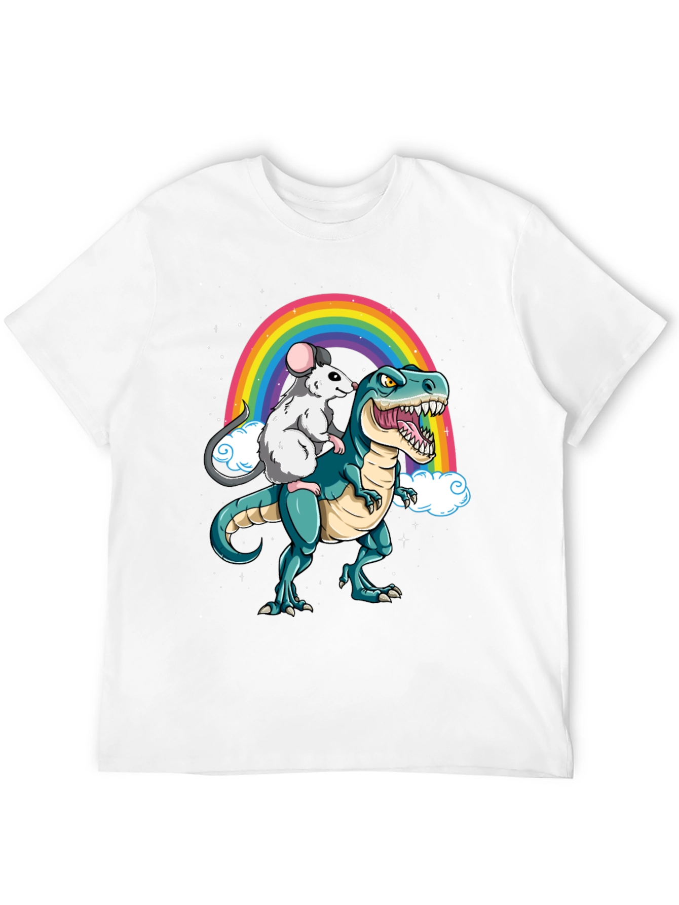Rat Riding Dinosaur Rainbow Graphic Tee