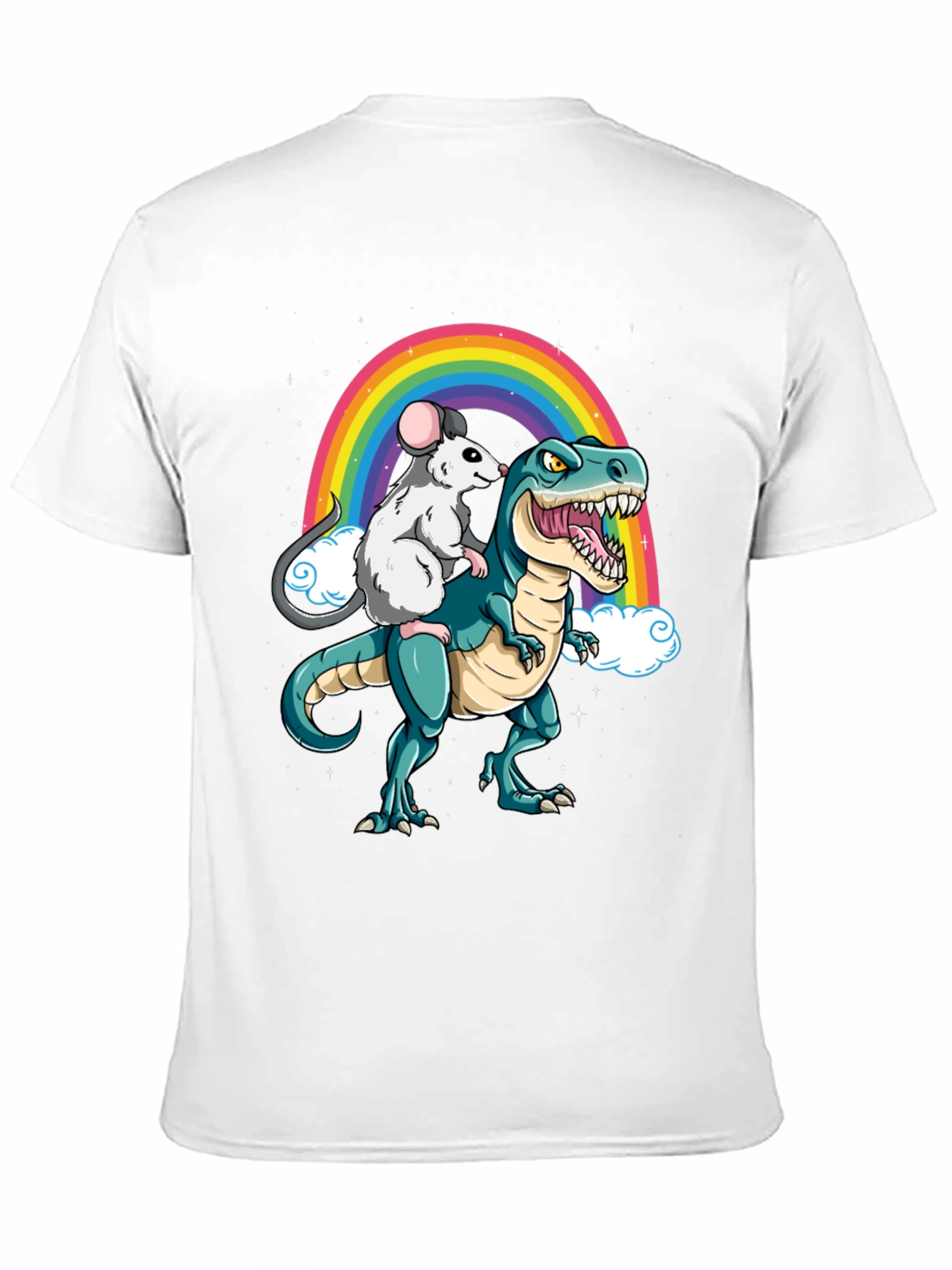 Rat Riding Dinosaur Rainbow Graphic Tee