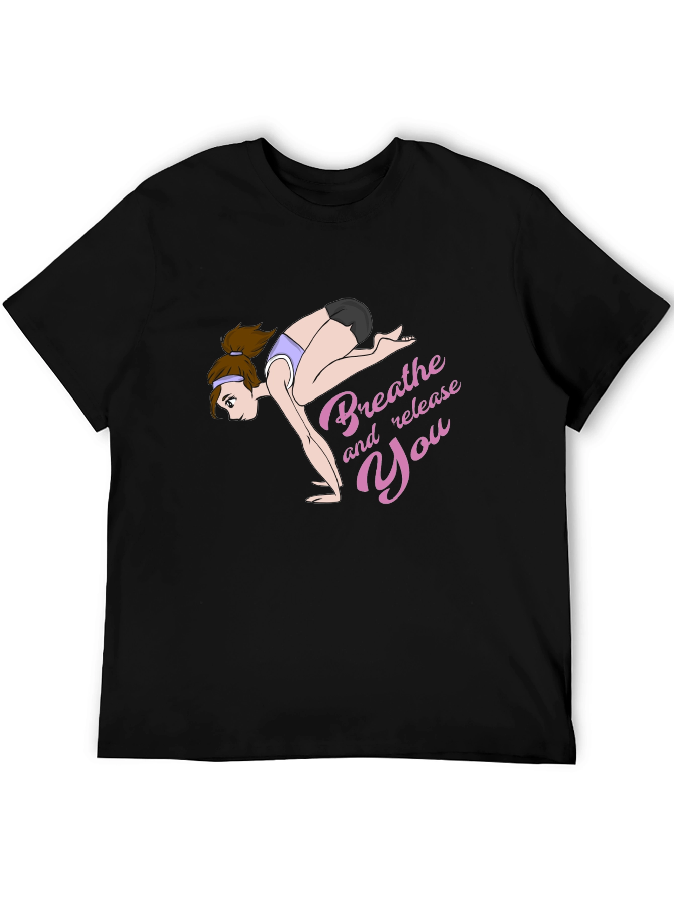 Breathe and Release You Yoga Graphic Black T-Shirt
