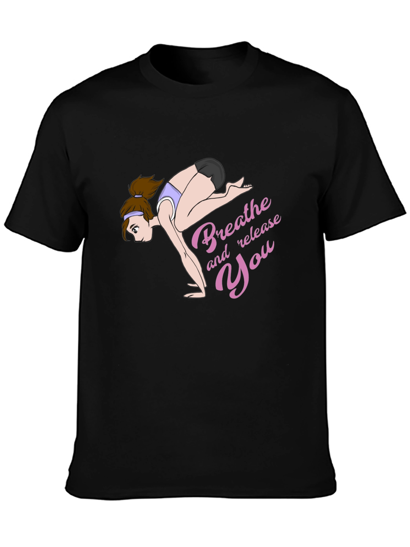 Breathe and Release You Yoga Graphic Black T-Shirt
