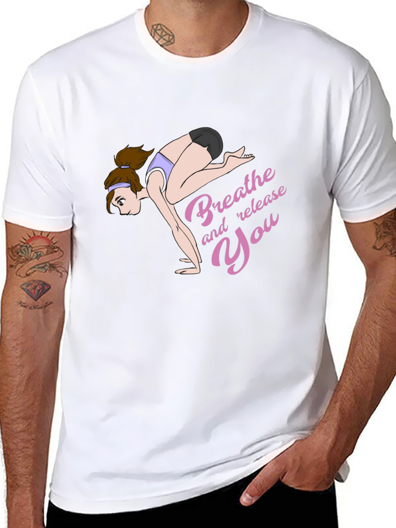 Breathe and Release You Yoga Graphic Black T-Shirt