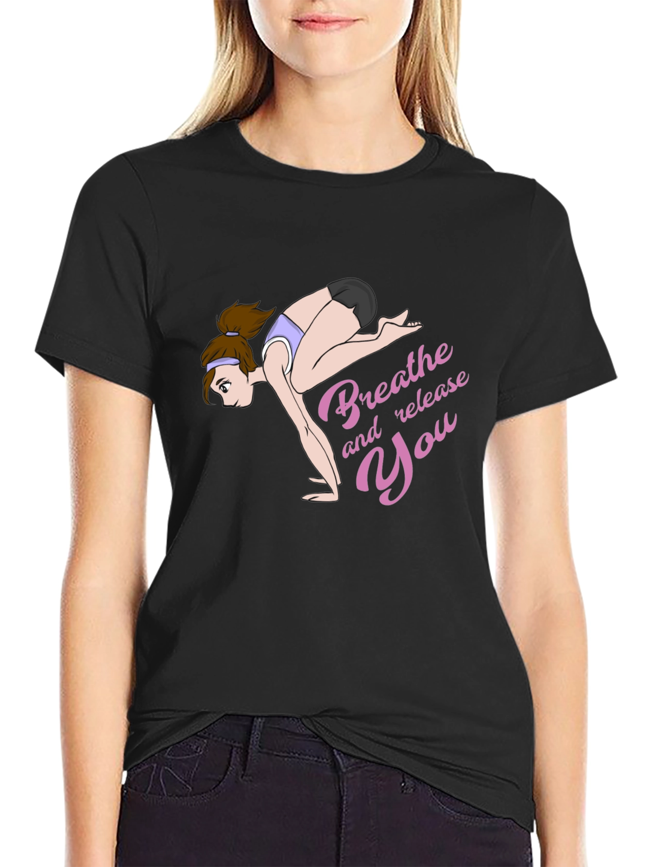 Breathe and Release You Yoga Graphic Black T-Shirt