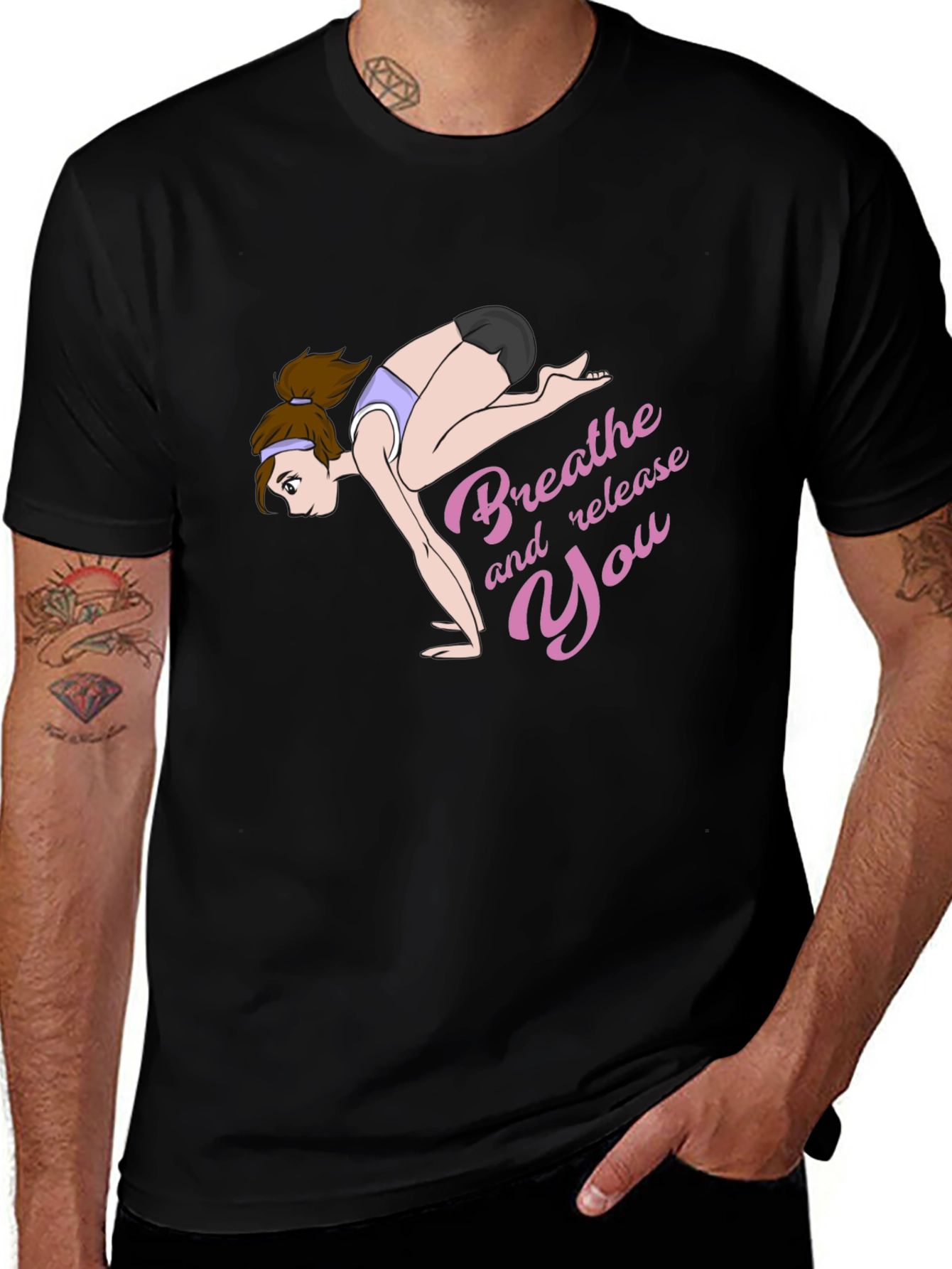 Breathe and Release You Yoga Graphic Black T-Shirt