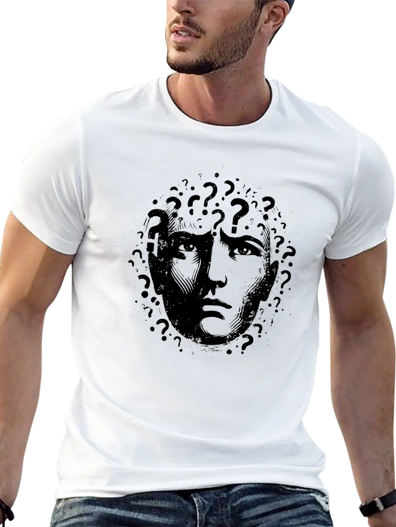Intriguing Man Question Mark Graphic Black T-Shirt
