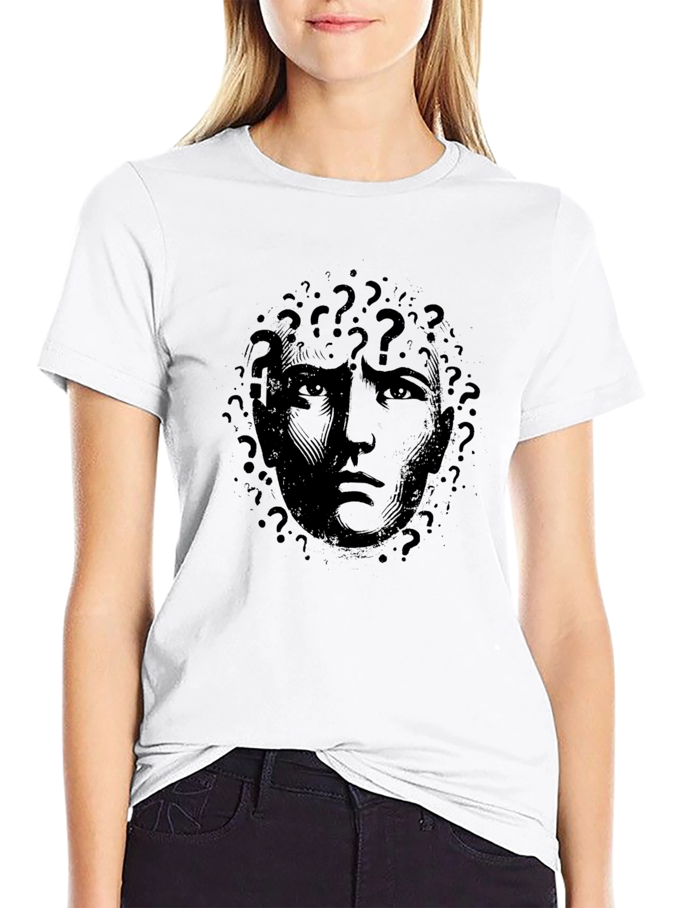 Intriguing Man Question Mark Graphic Black T-Shirt