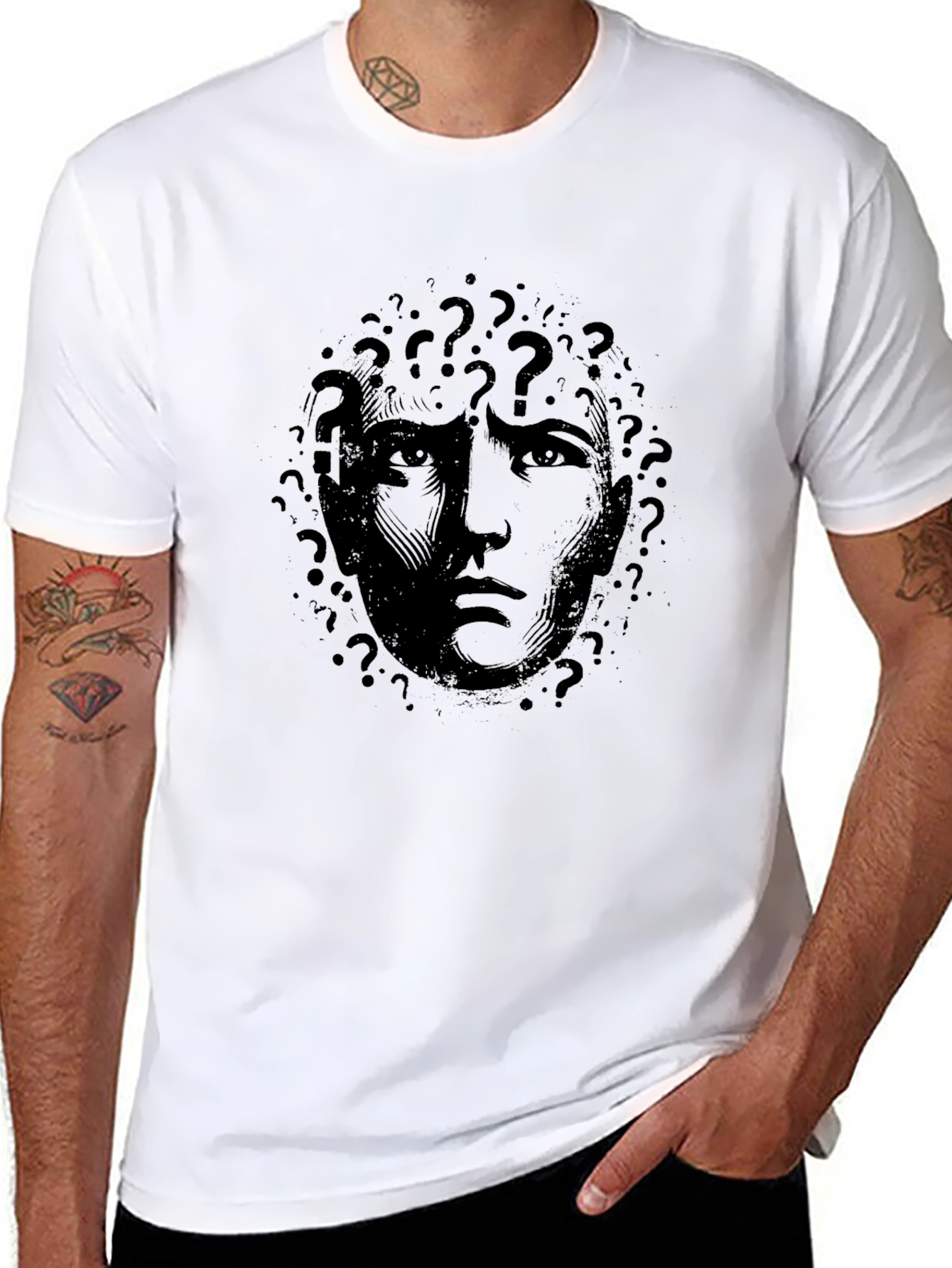 Intriguing Man Question Mark Graphic Black T-Shirt