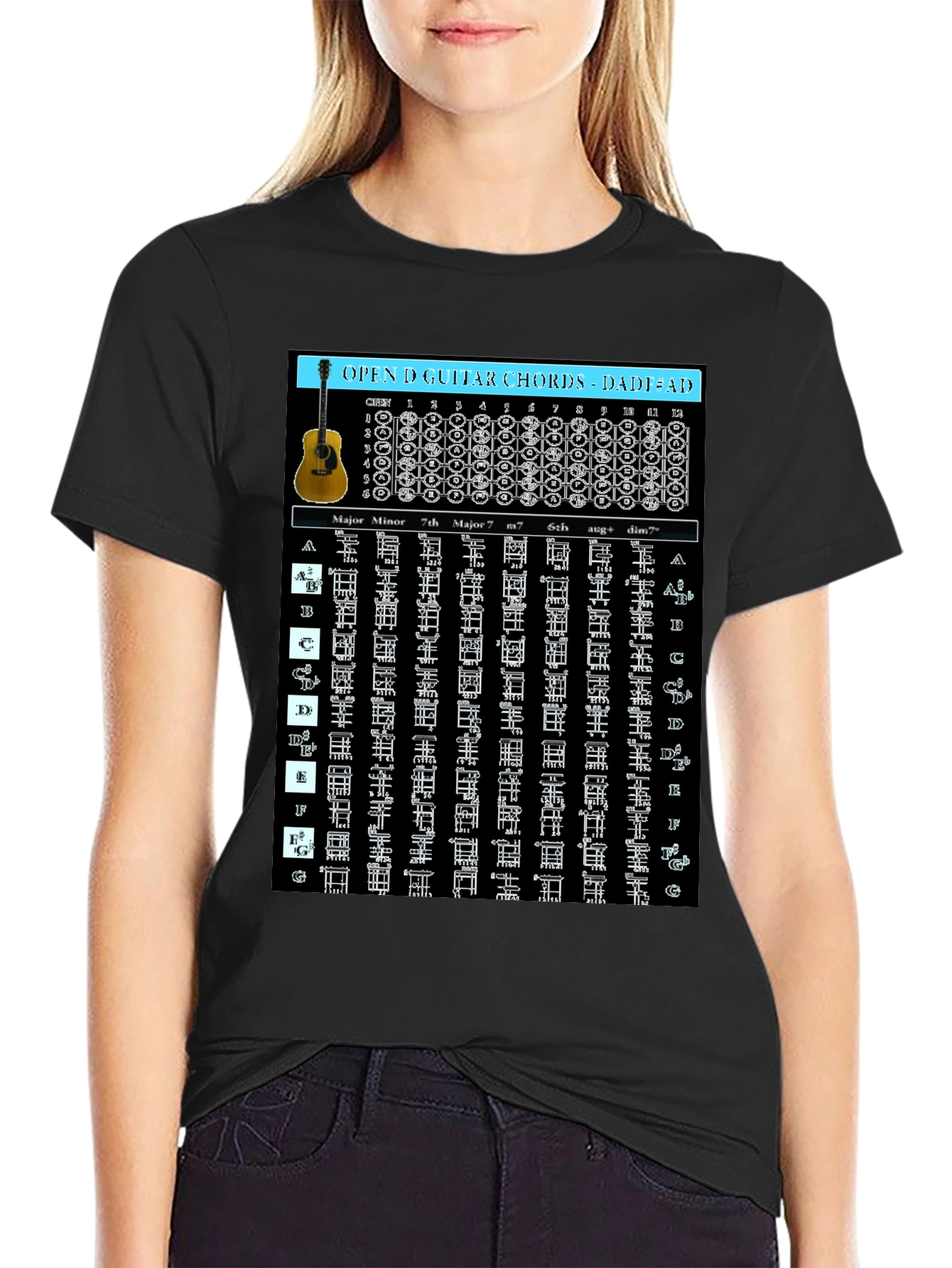 Guitar Chords T-Shirt - Open D Tuning DADF#AD