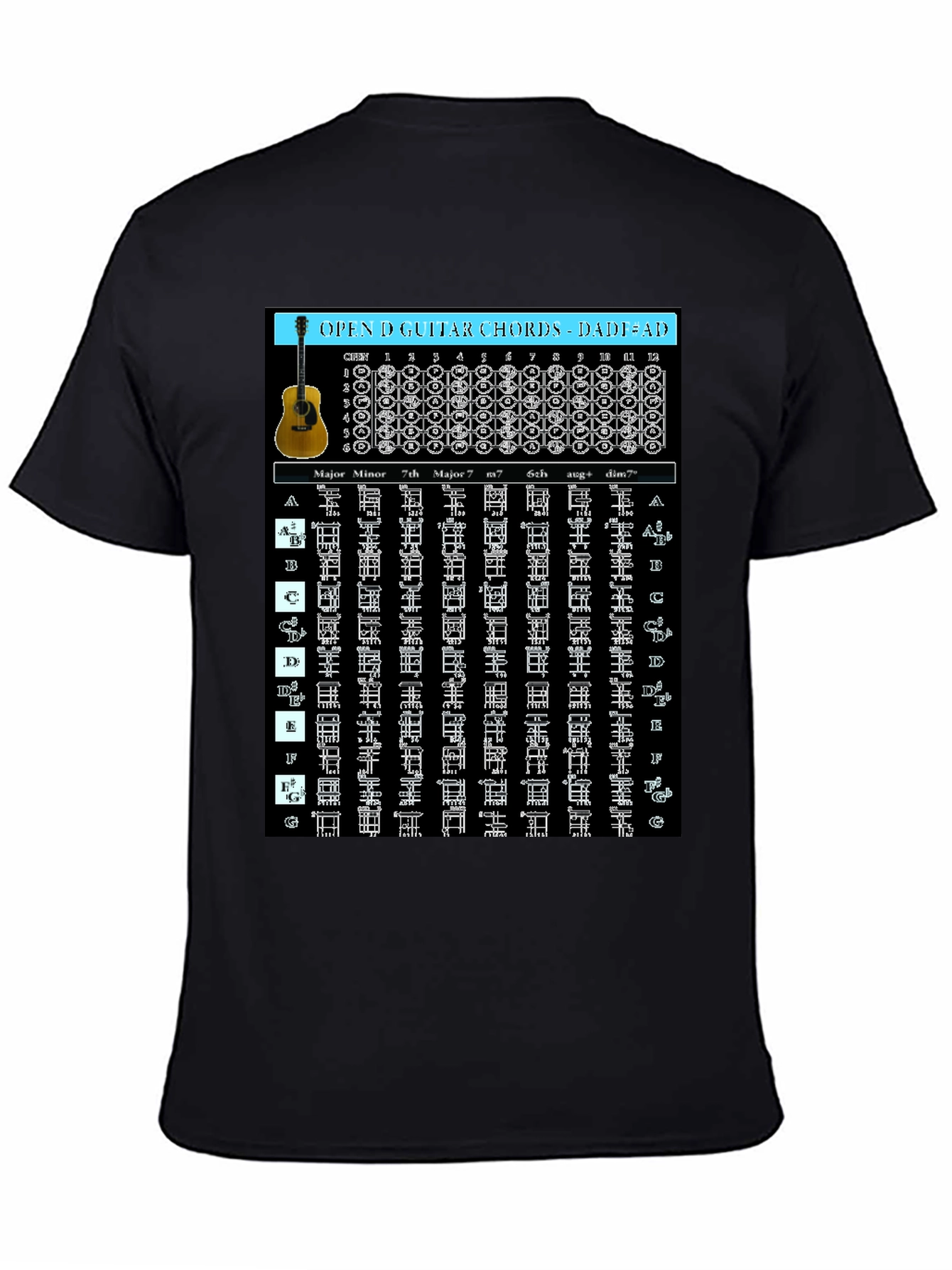 Guitar Chords T-Shirt - Open D Tuning DADF#AD