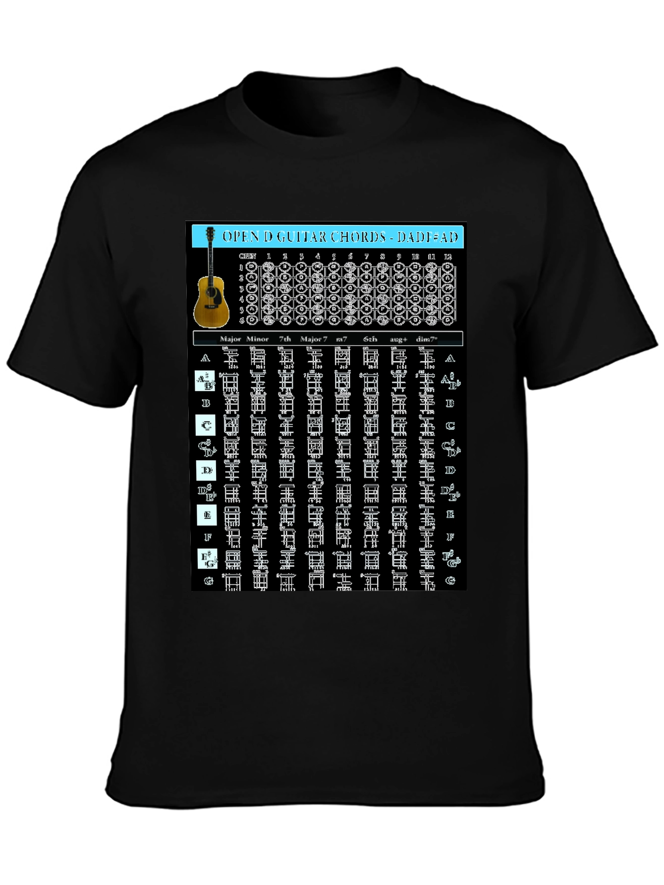 Guitar Chords T-Shirt - Open D Tuning DADF#AD