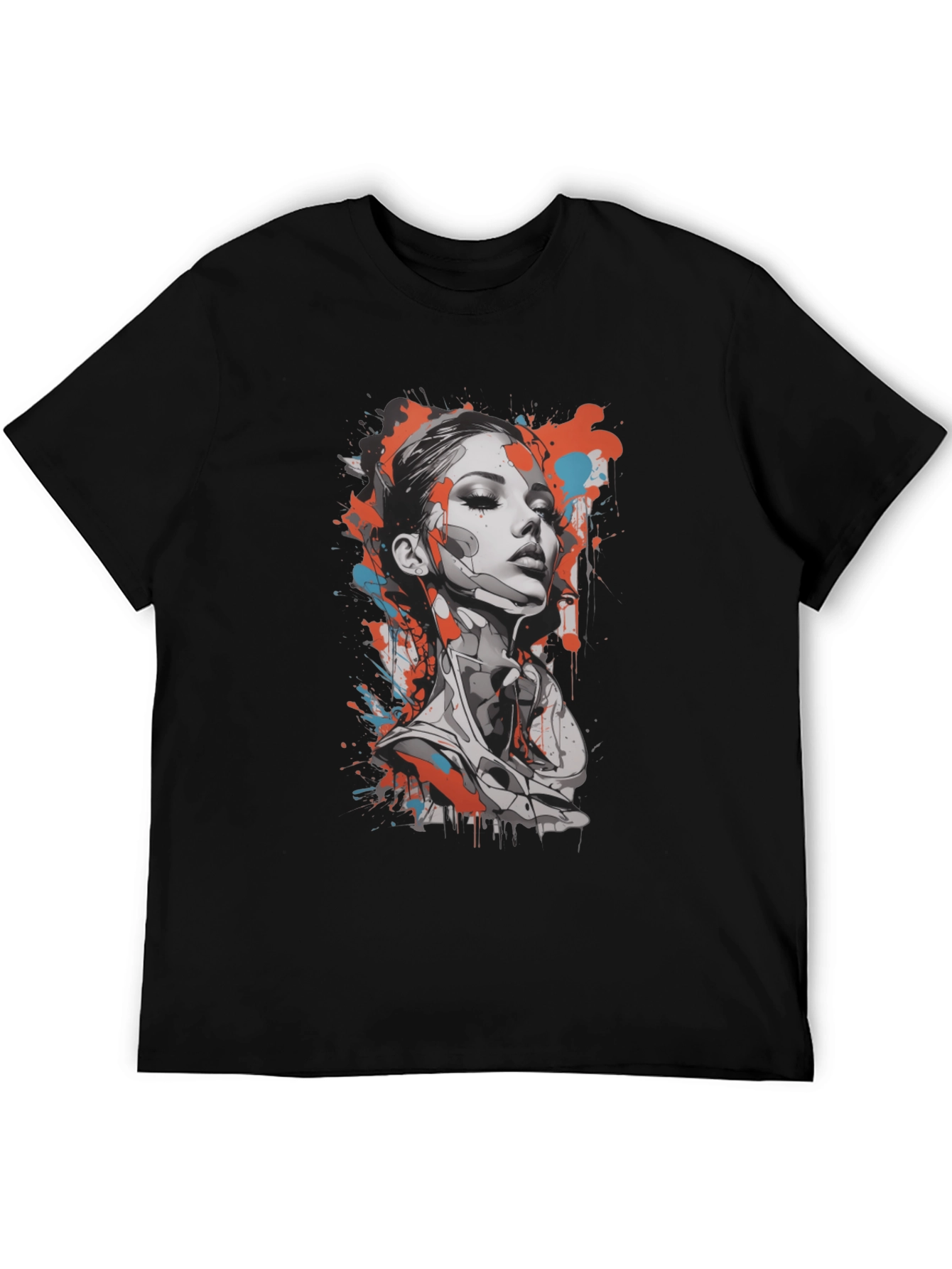 Abstract Woman Graphic Tee - Stylish Black T-Shirt