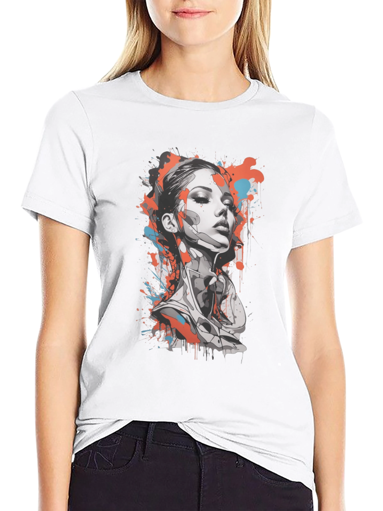 Abstract Woman Graphic Tee - Stylish Black T-Shirt