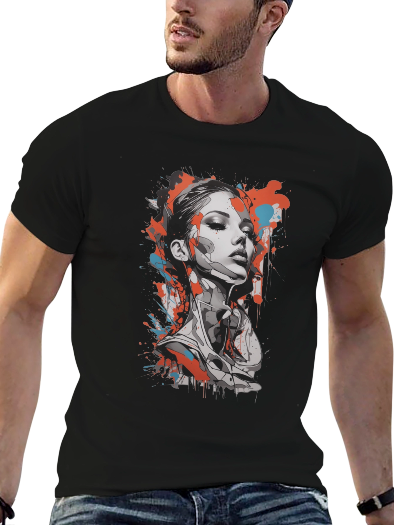 Abstract Woman Graphic Tee - Stylish Black T-Shirt