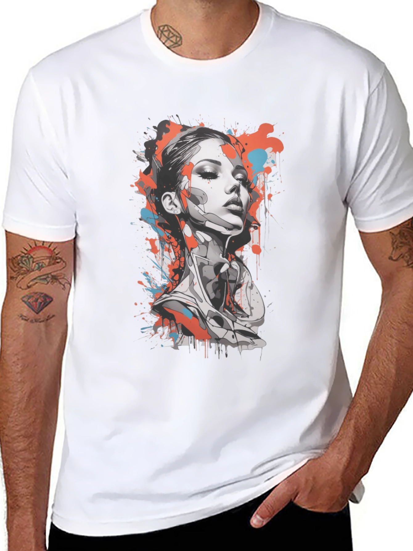 Abstract Woman Graphic Tee - Stylish Black T-Shirt