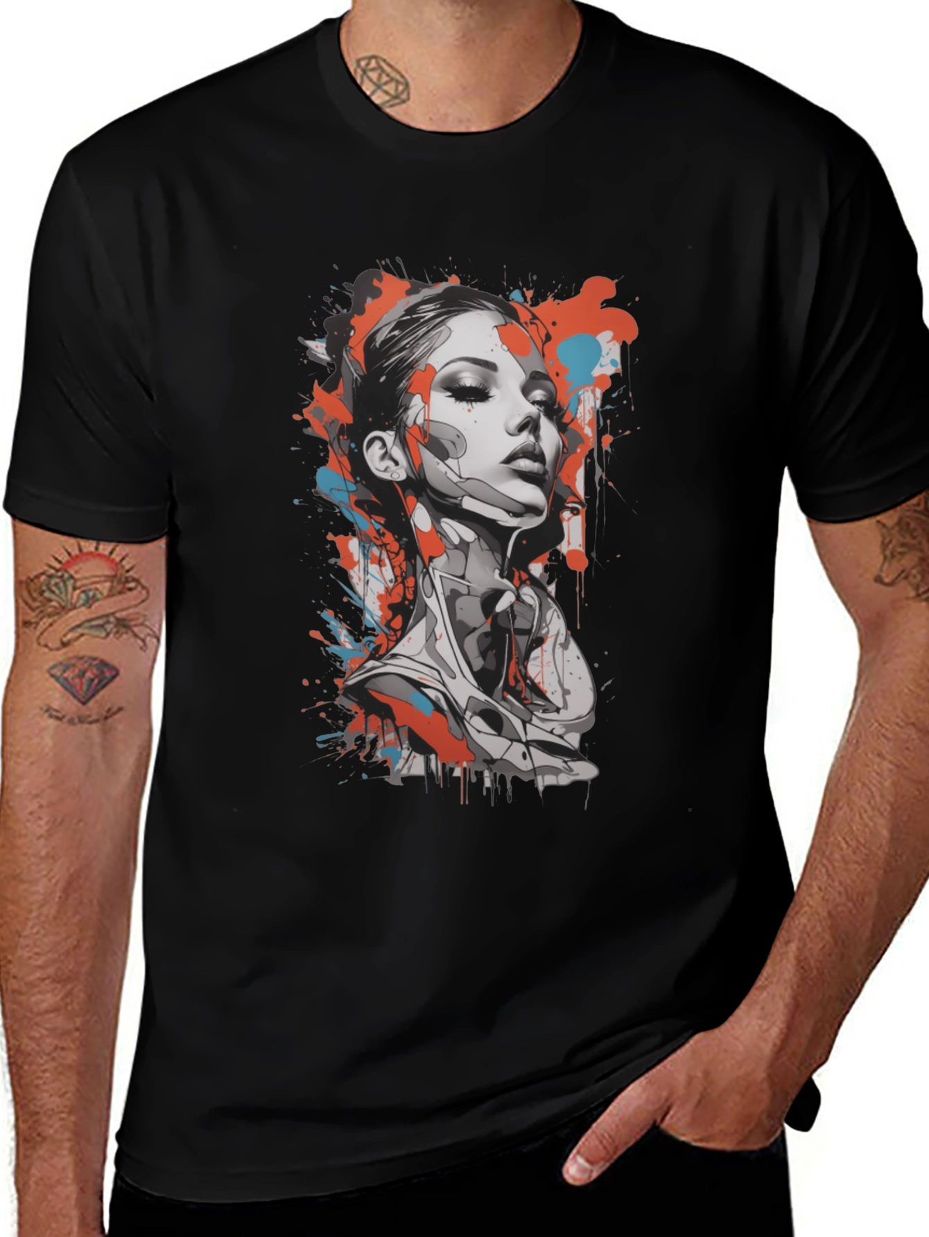 Abstract Woman Graphic Tee - Stylish Black T-Shirt