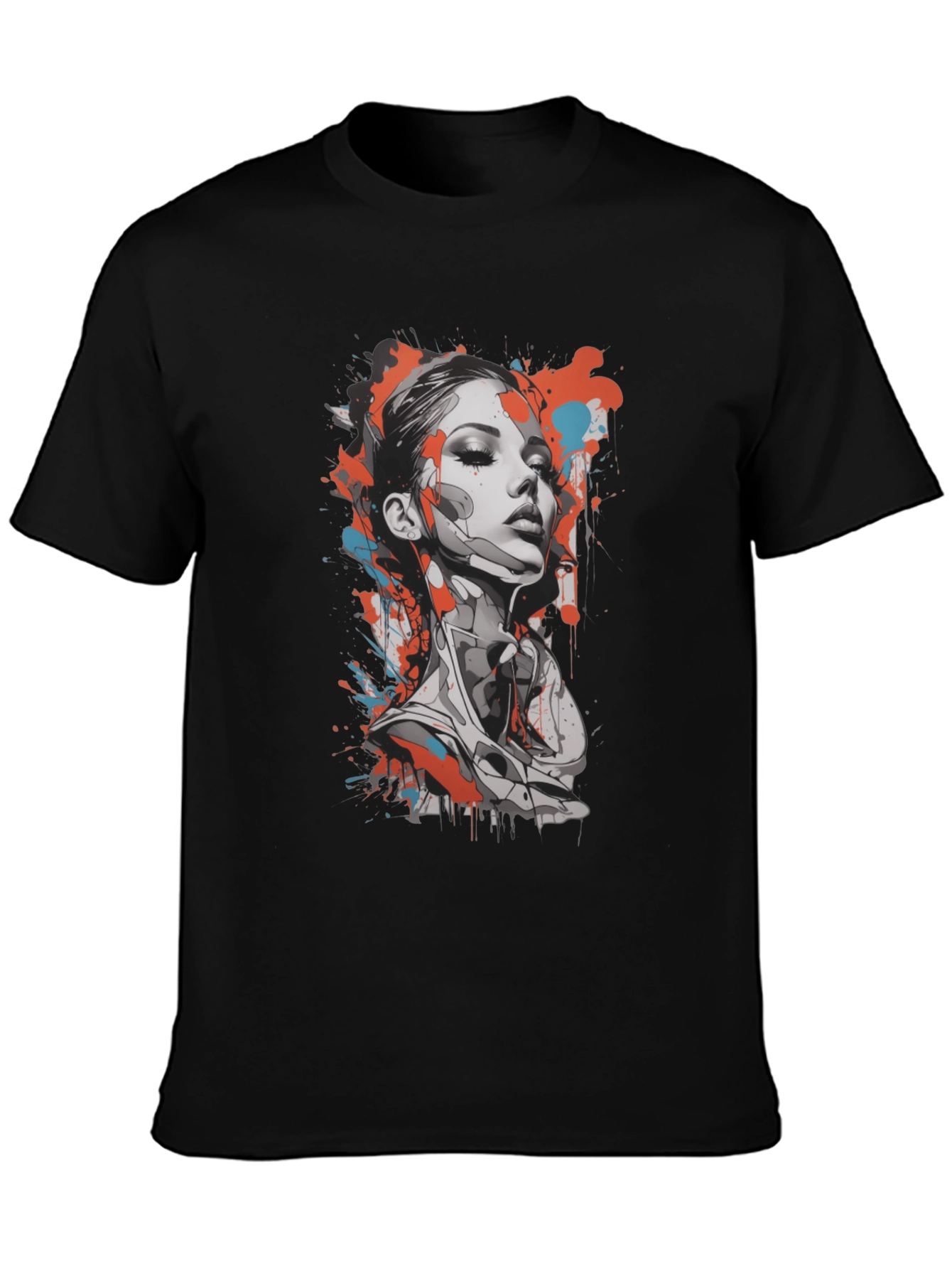 Abstract Woman Graphic Tee - Stylish Black T-Shirt