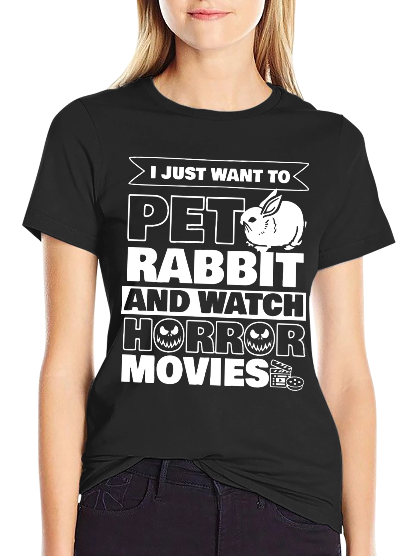 Pet Rabbit and Horror Movies Graphic T-Shirt
