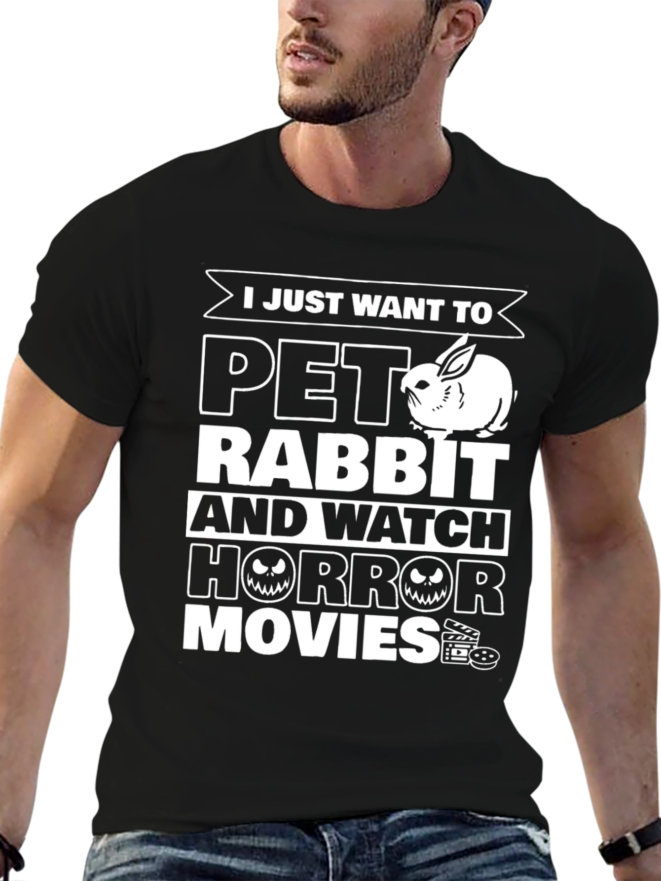 Pet Rabbit and Horror Movies Graphic T-Shirt