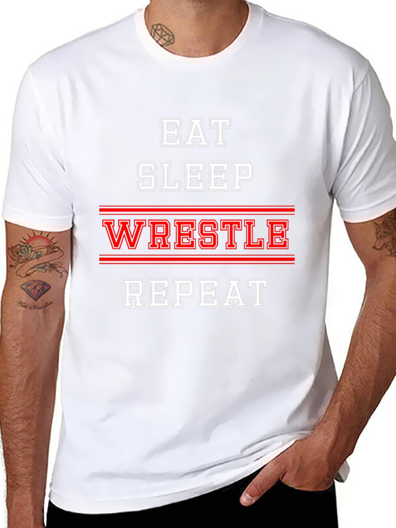 Eat Sleep Wrestle Repeat Black T-Shirt