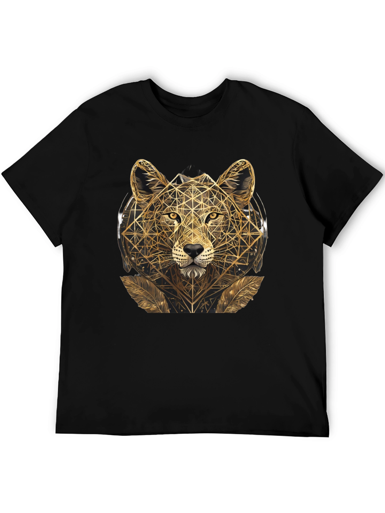 Geometric Leopard Graphic Tee - Black