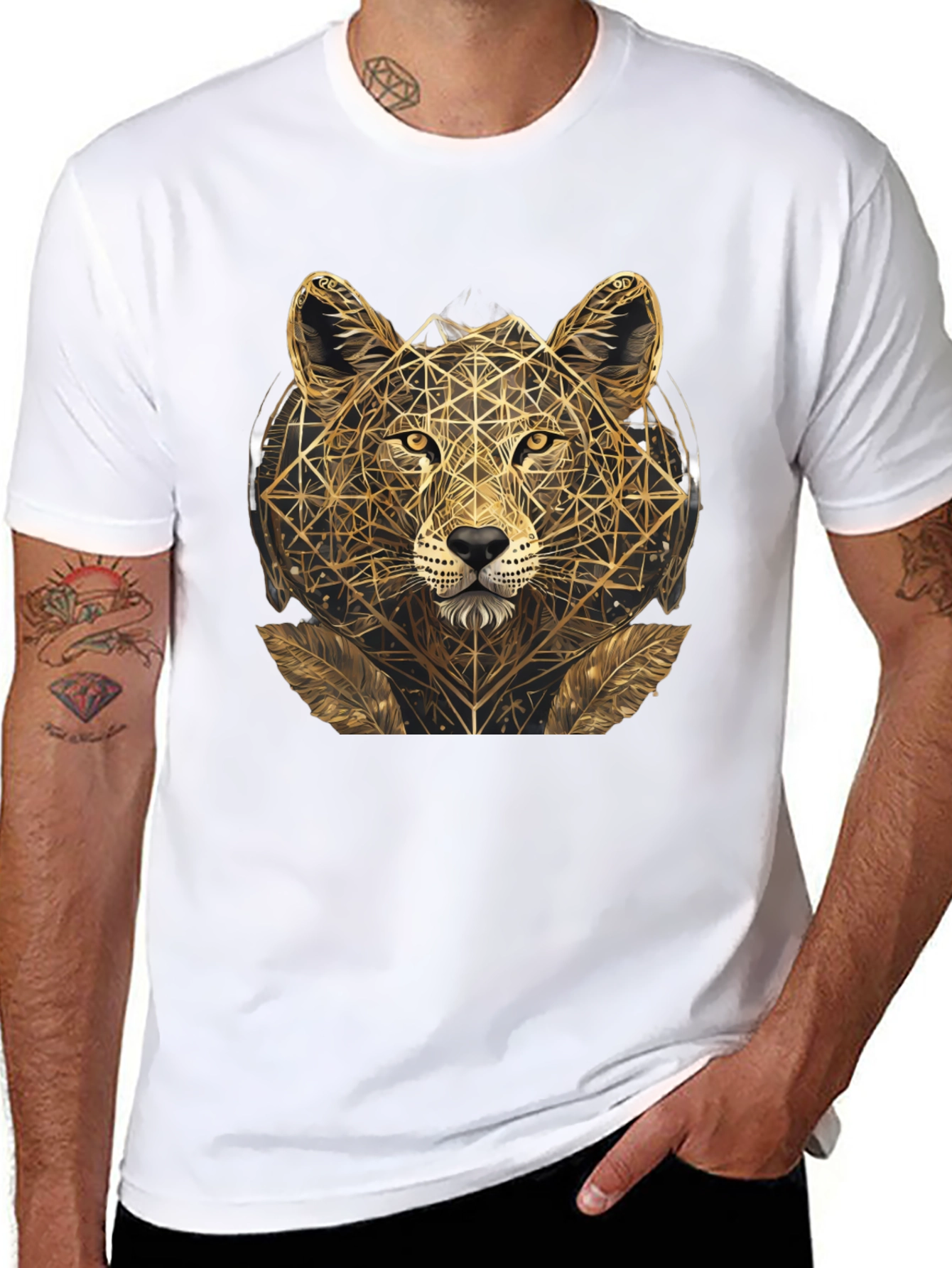 Geometric Leopard Graphic Tee - Black