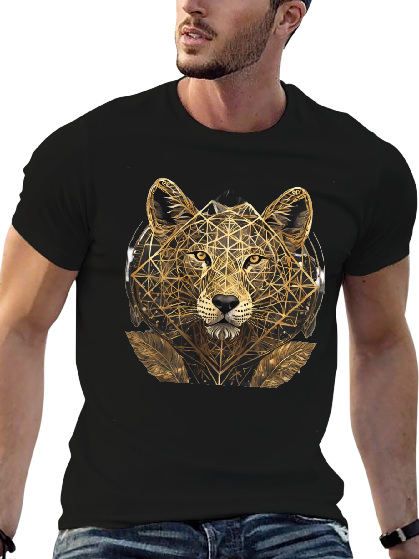 Geometric Leopard Graphic Tee - Black