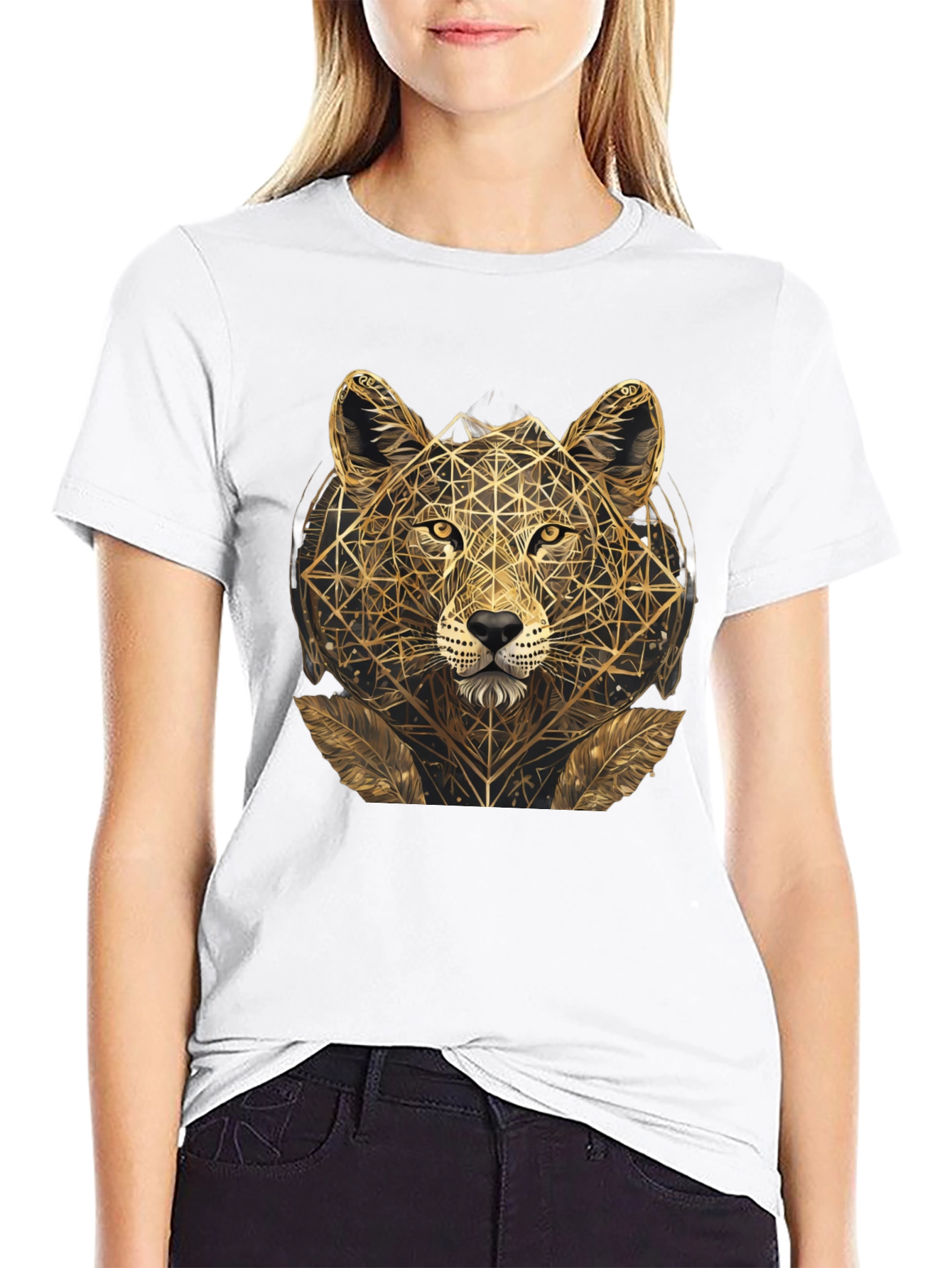 Geometric Leopard Graphic Tee - Black