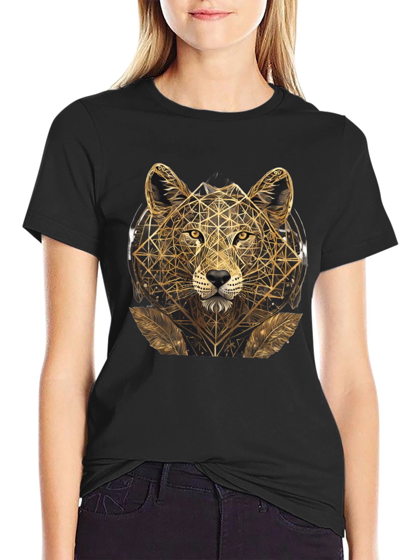 Geometric Leopard Graphic Tee - Black