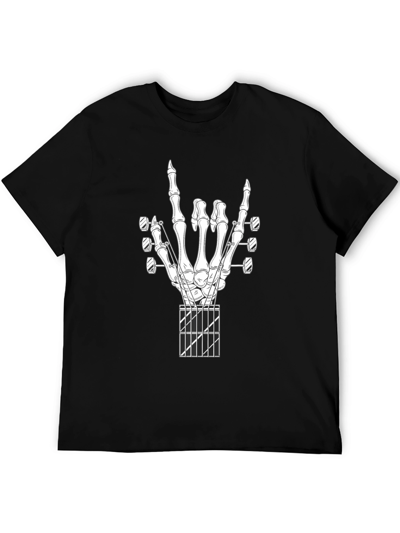 Rock On Guitar Skeleton Hand Black T-Shirt