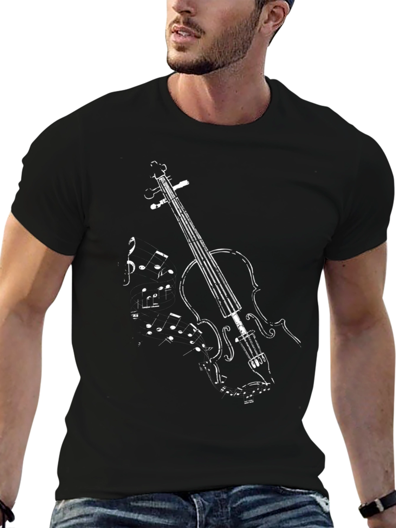 Violin Music Graphic Tee - Black Cotton T-Shirt