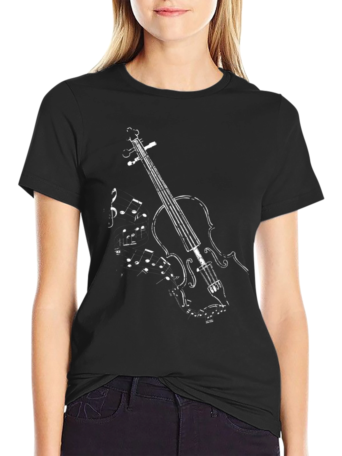 Violin Music Graphic Tee - Black Cotton T-Shirt