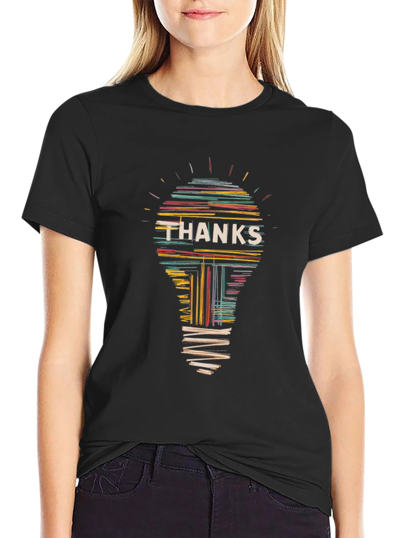 Thanks Lightbulb Graphic Tee - Black Cotton T-Shirt