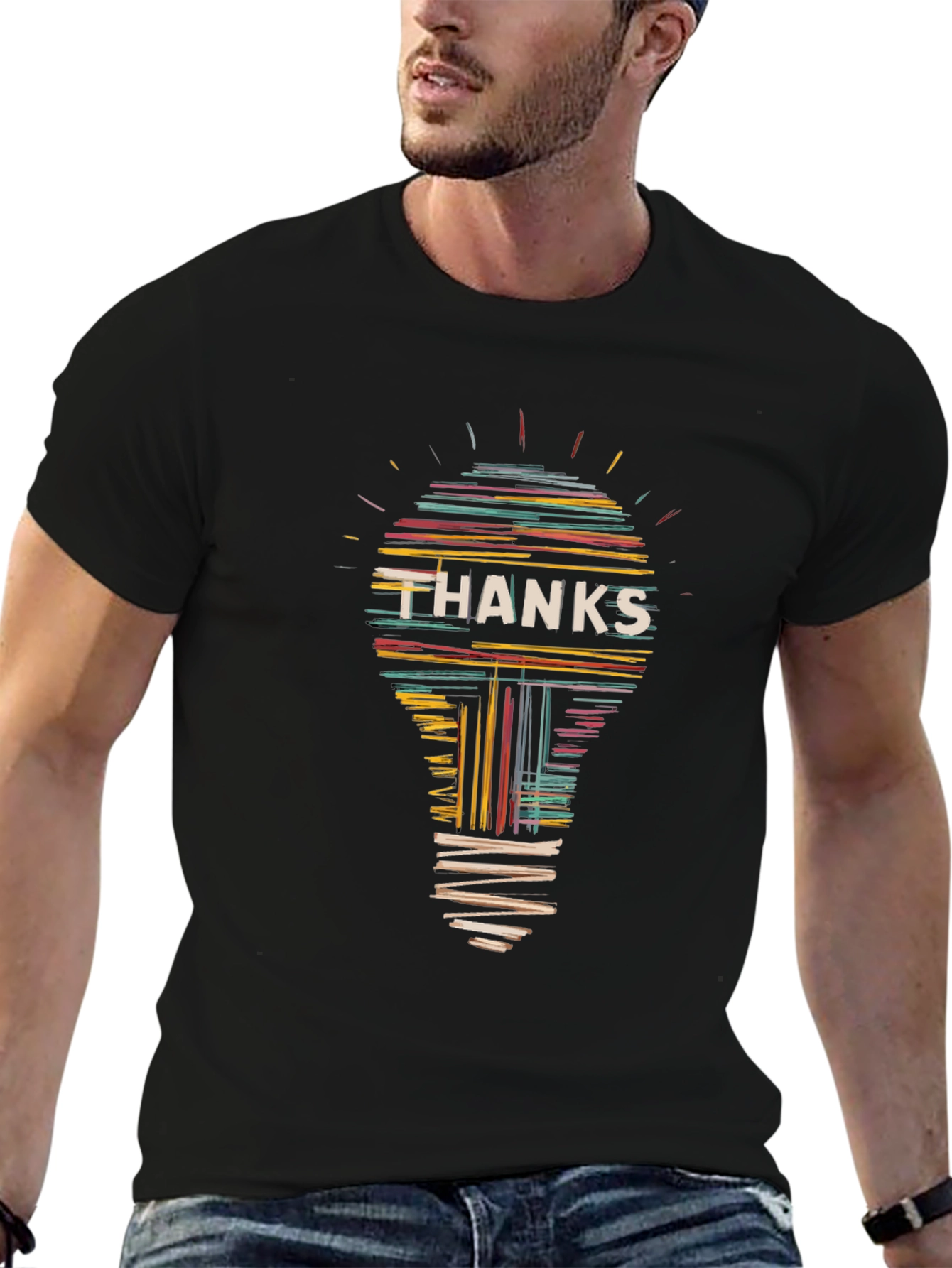 Thanks Lightbulb Graphic Tee - Black Cotton T-Shirt