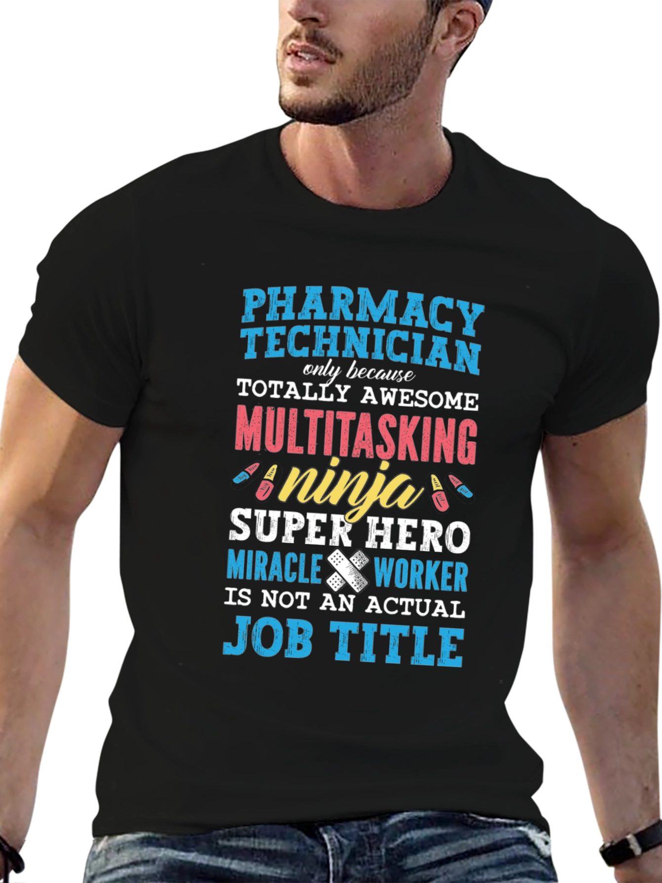 Pharmacy Technician T-Shirt: Awesome Ninja Super Hero