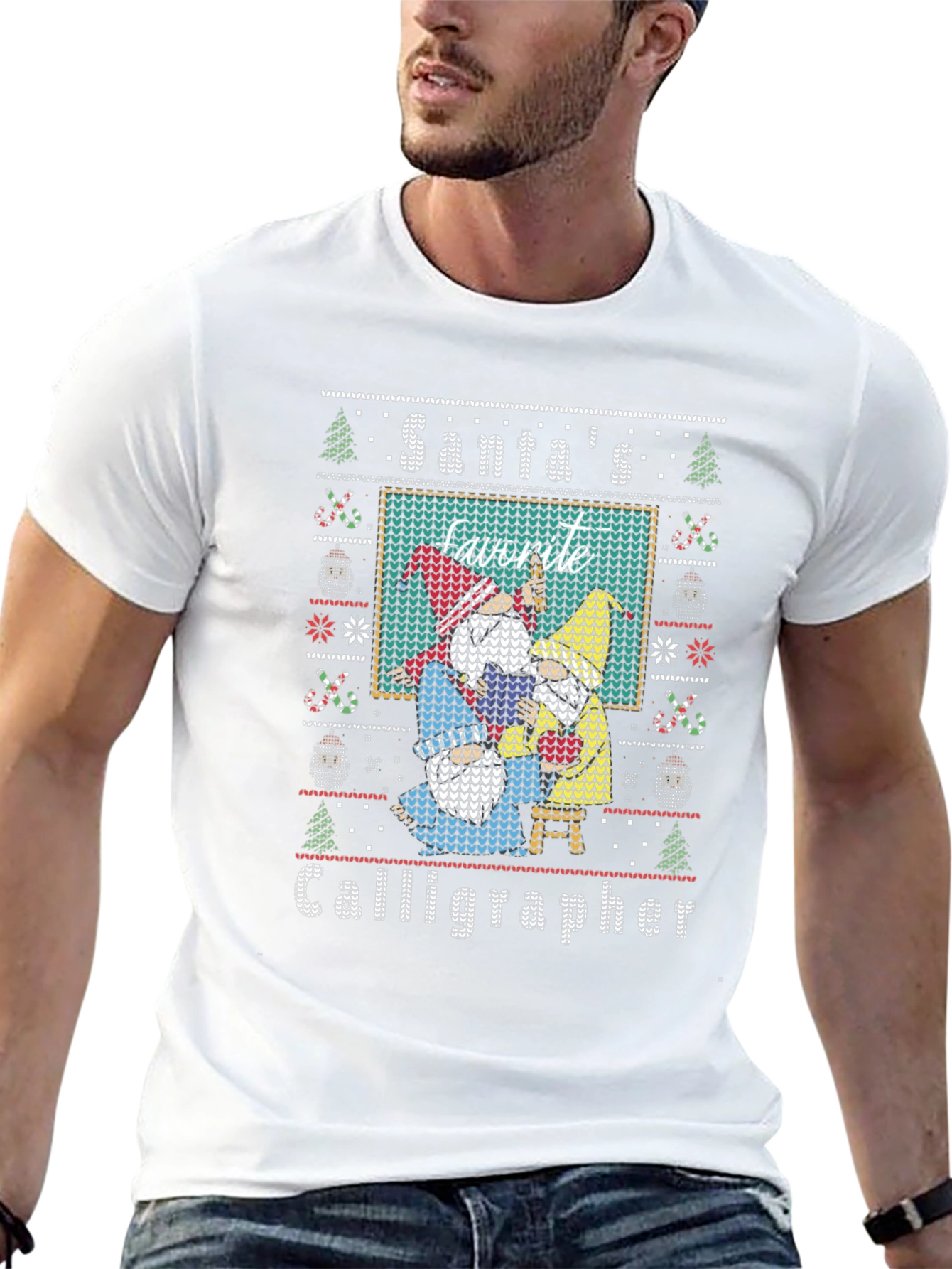 Santas Favorite Calligrapher Ugly Christmas Sweater T-Shirt