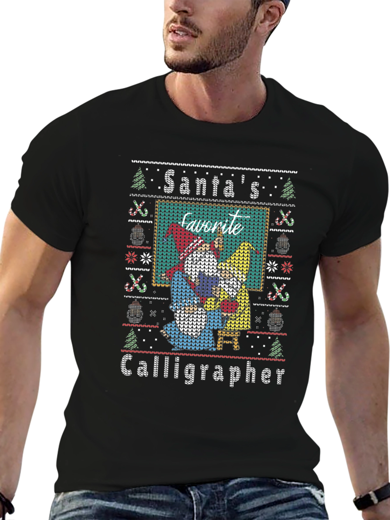 Santas Favorite Calligrapher Ugly Christmas Sweater T-Shirt