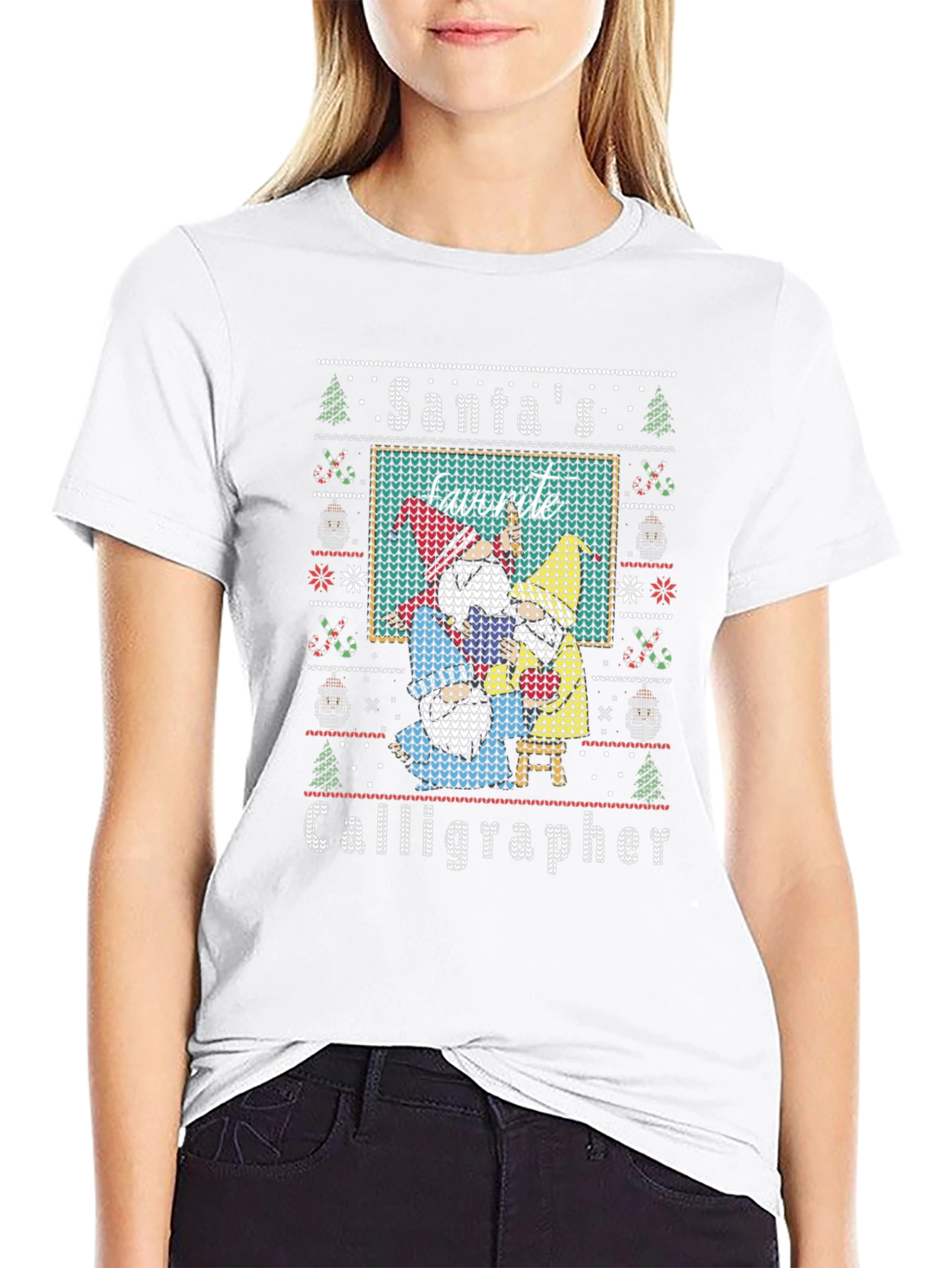 Santas Favorite Calligrapher Ugly Christmas Sweater T-Shirt