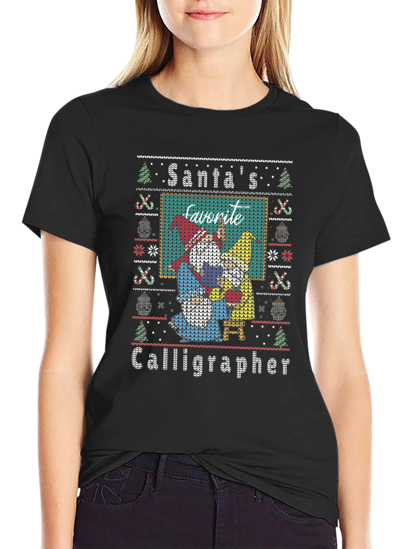 Santas Favorite Calligrapher Ugly Christmas Sweater T-Shirt