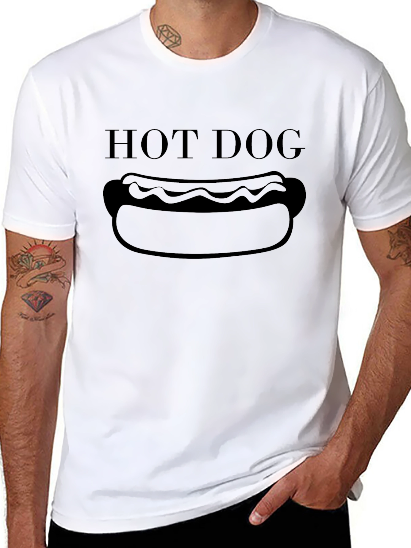 Hot Dog Graphic T-Shirt - Black Cotton Blend