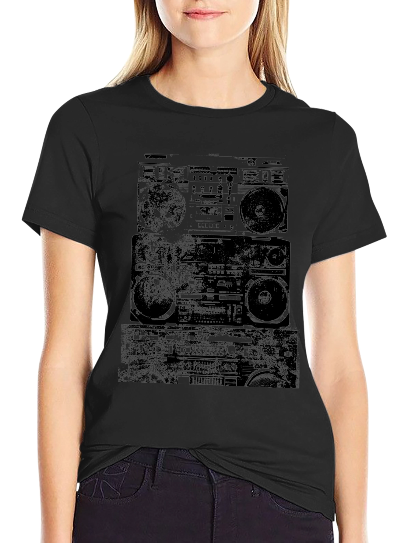 Retro Boombox Graphic Tee - Classic Black T-Shirt