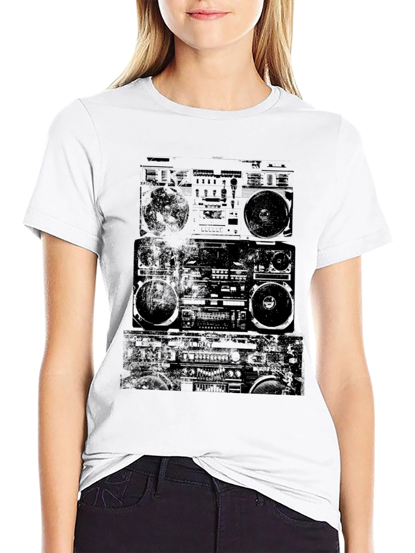 Retro Boombox Graphic Tee - Classic Black T-Shirt
