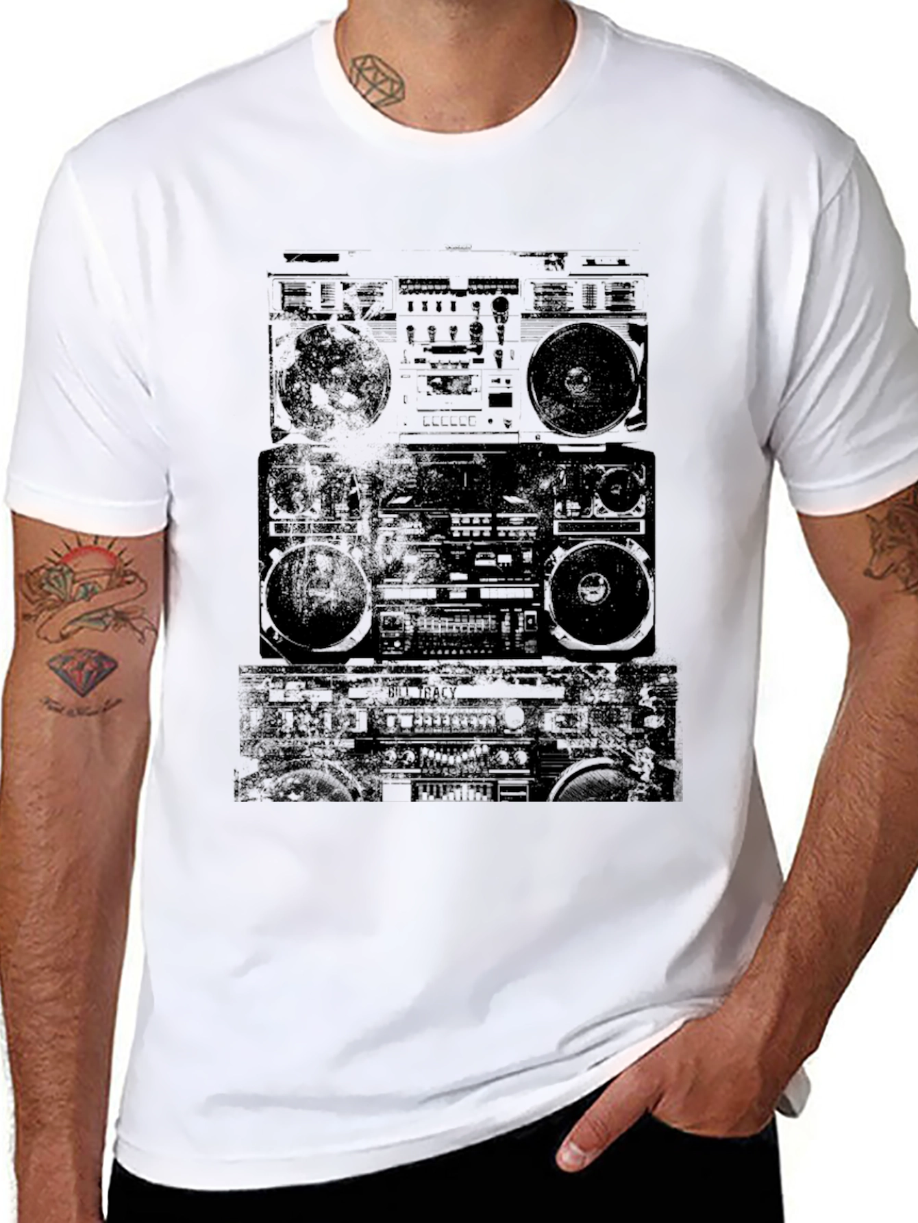Retro Boombox Graphic Tee - Classic Black T-Shirt