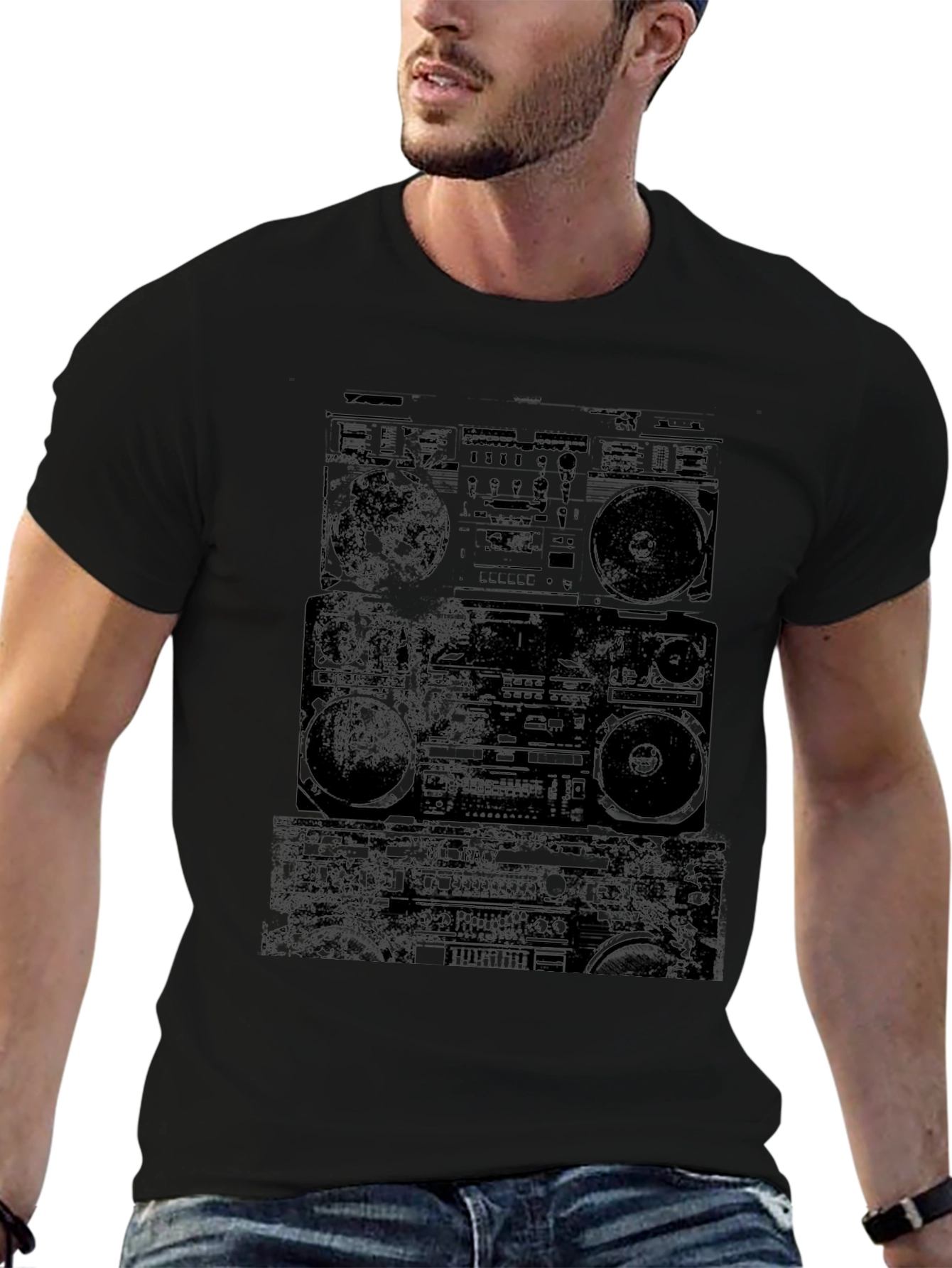 Retro Boombox Graphic Tee - Classic Black T-Shirt