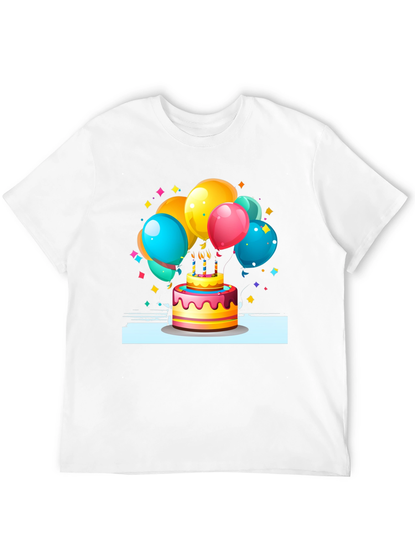 Festive Birthday Cake & Balloons Graphic Tee - Black