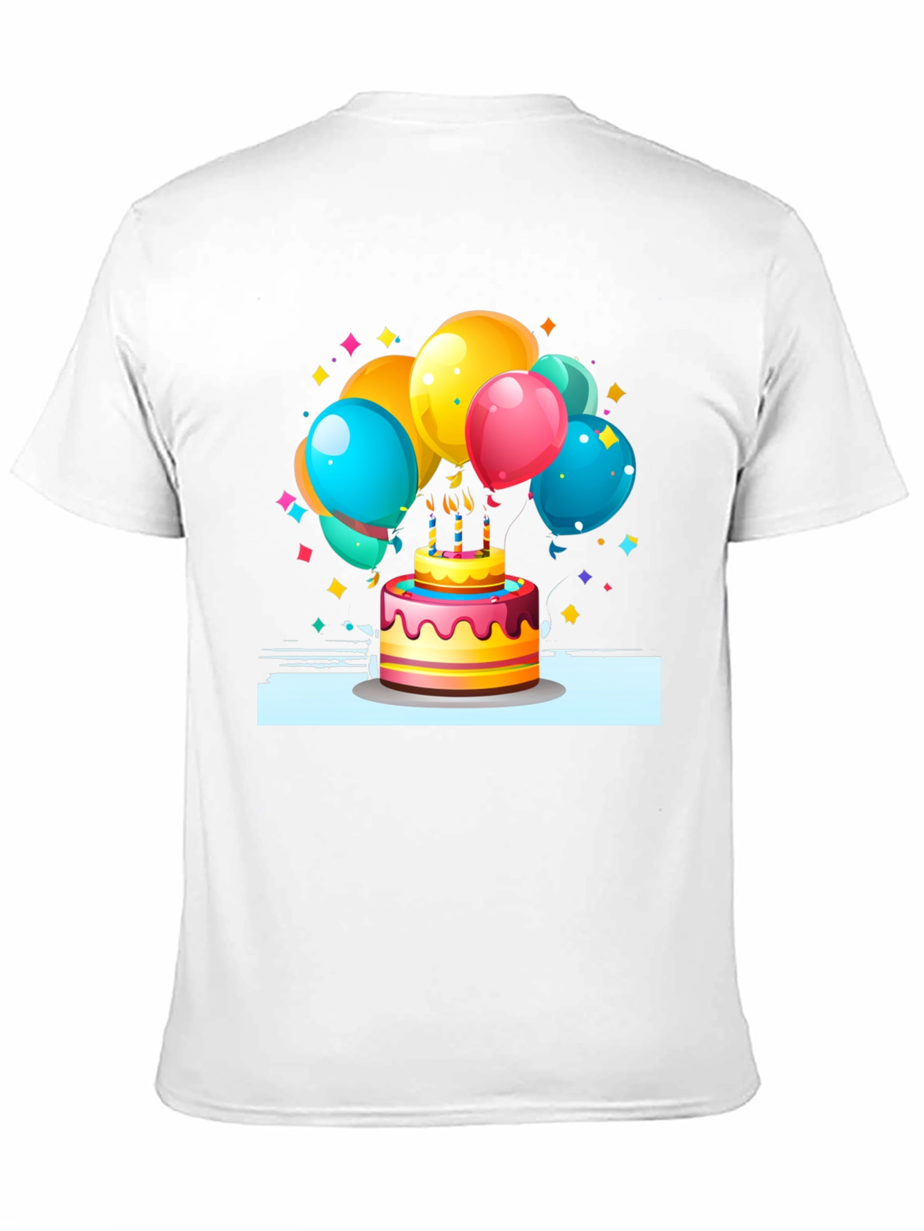 Festive Birthday Cake & Balloons Graphic Tee - Black